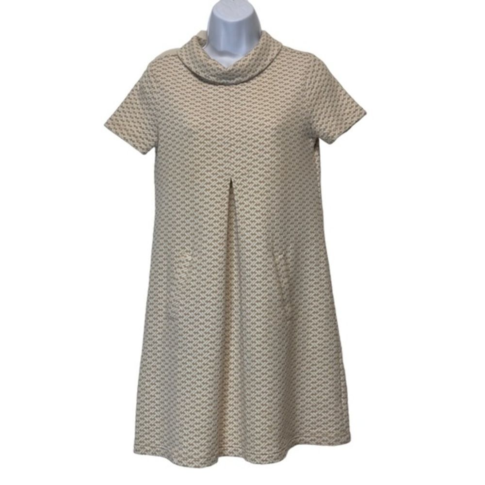 Tyler Boe Kim Dress XS Cowl Neck beige White Geometric 3/4 Sleeve Pocket Dress
